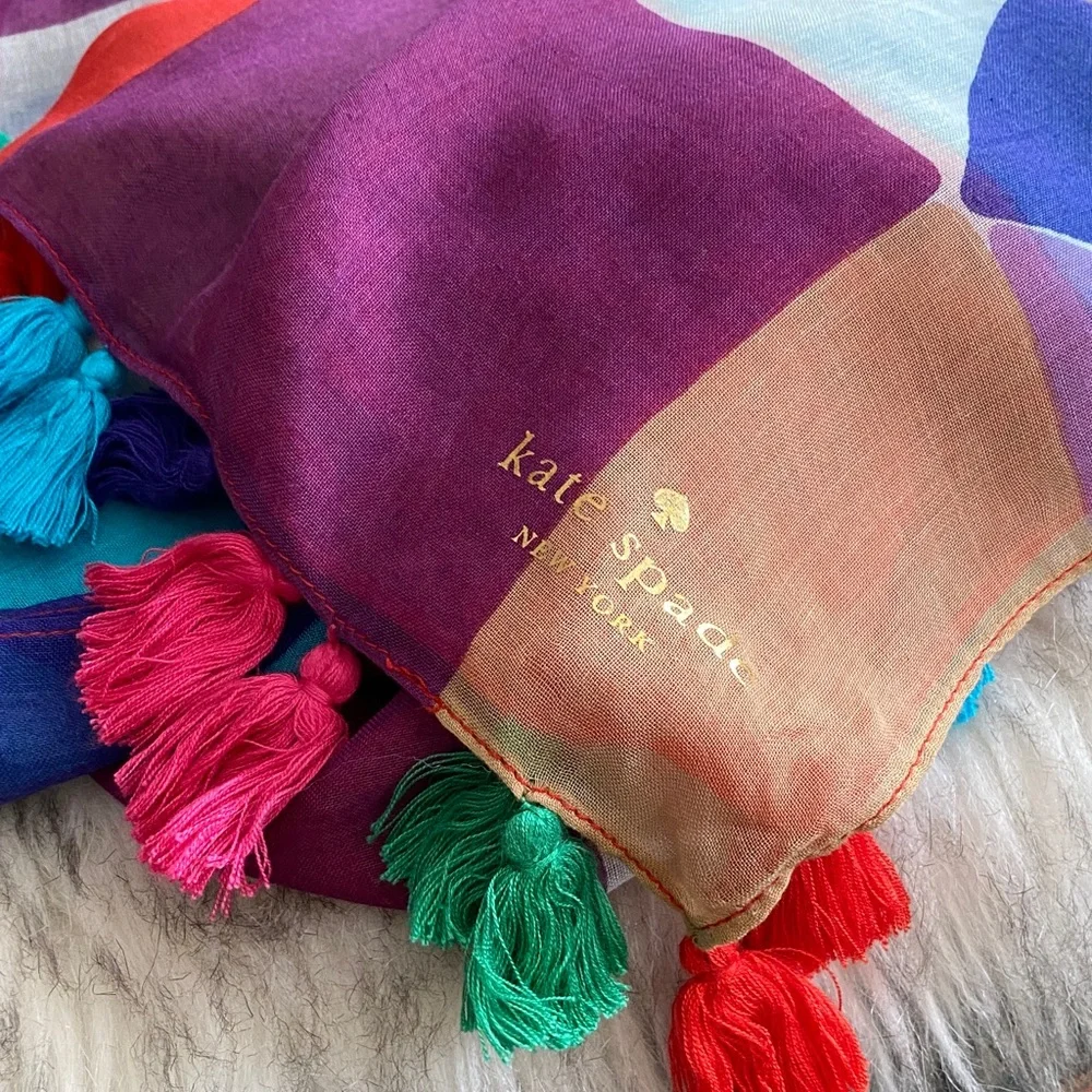 KATE SPADE Pubelo tiles Colorful Geometric Pattern Scarf with Tassels